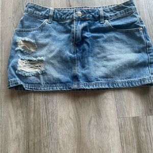 Edikted Blue Distressed Denim Mini Skirt
